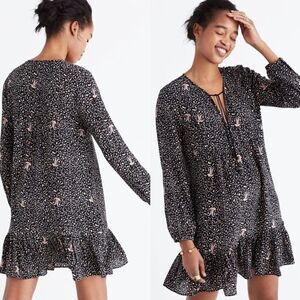 New Madewell Black 100% Silk Fiesta Paisley Ruffle Dress Size 00‎